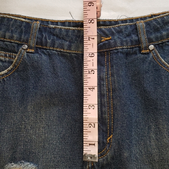 Isabel Hayley Denim Distressed Raw Hem Mini Skirt - Picture 9 of 15